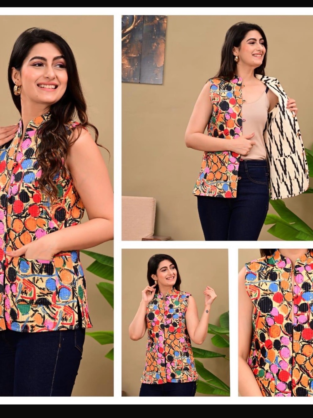 Multicolor Women’s reversible quilted cotton vest